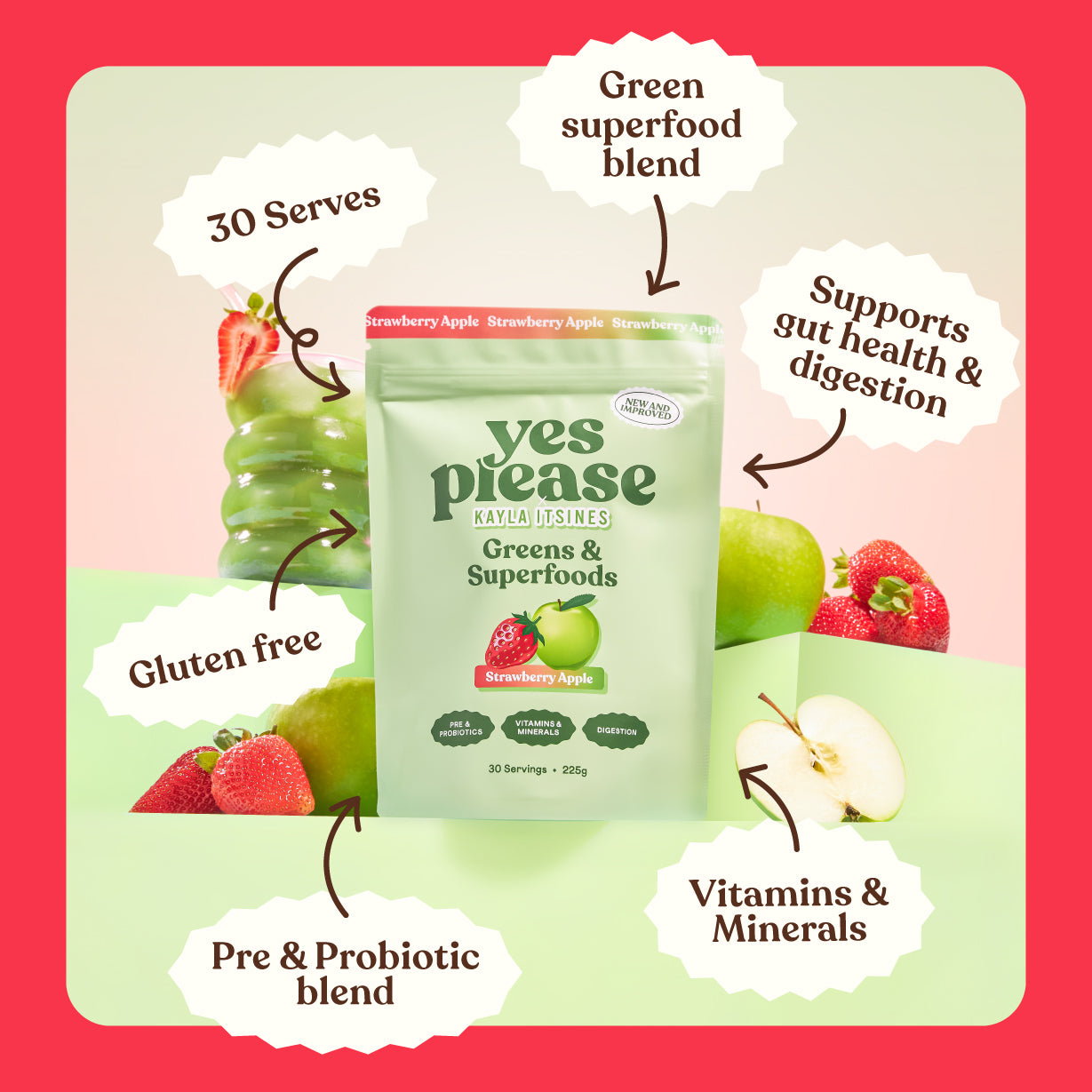 LIMITED EDITION Kayla Itsines Greens & Superfoods - Strawberry Apple