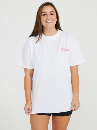 Yes Please Tee - White with Pink